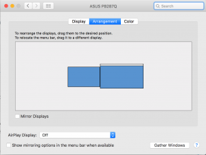 Dual-display Mac System Preference Dialog Box