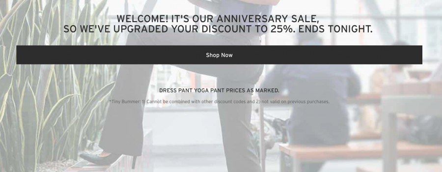 Betabrand softens the blow of disclaimer text by titling it "Tiny Bummer"
