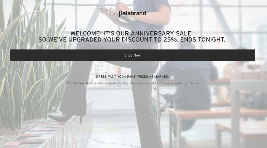 Betabrand softens the blow of disclaimer text by titling it "Tiny Bummer"